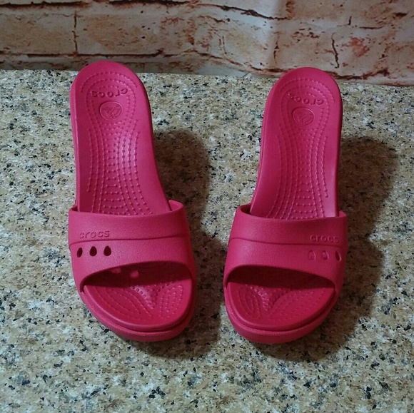 pink platform crocs